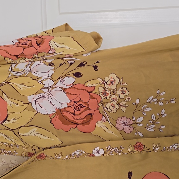 Rachel Zoe Floral Mustard Button-Up Blouse Sz Xl - Picture 4 of 6